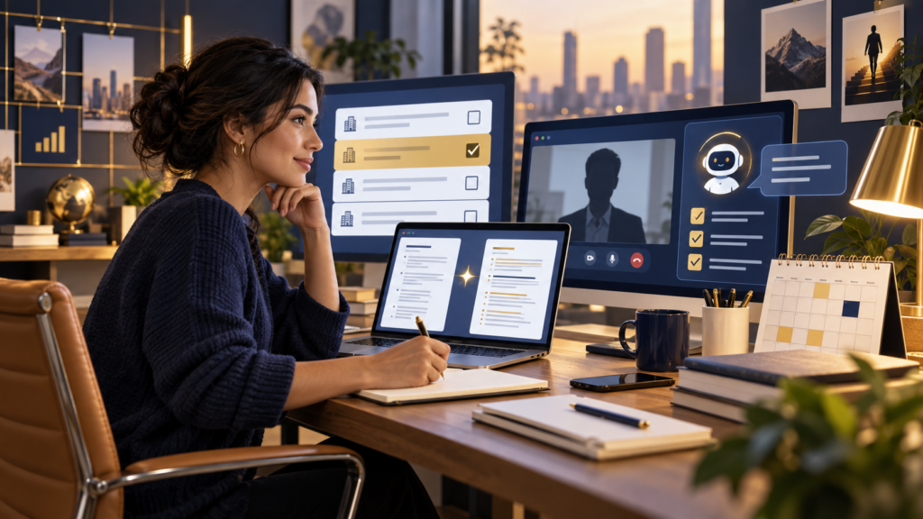 Job seeker using AI to compare vacancies, improve a resume, and practise an interview