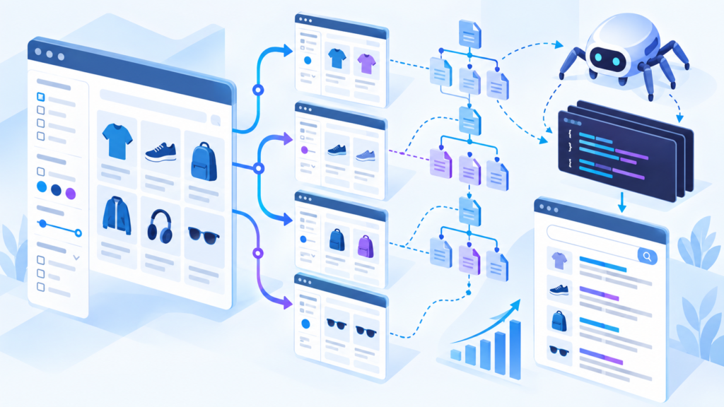 Editorial illustration representing faceted navigation SEO