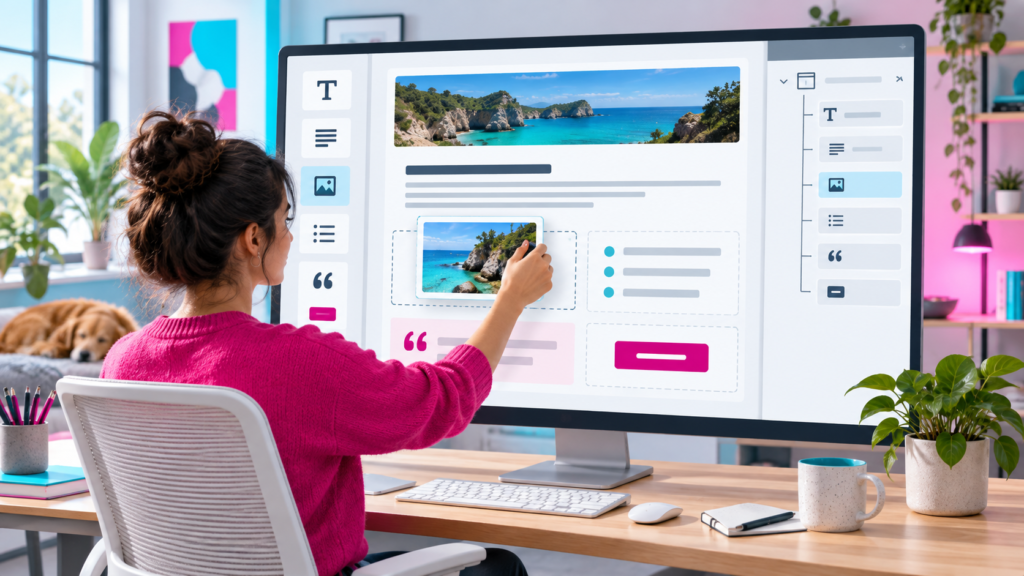 Creator building a responsive article with modular content blocks