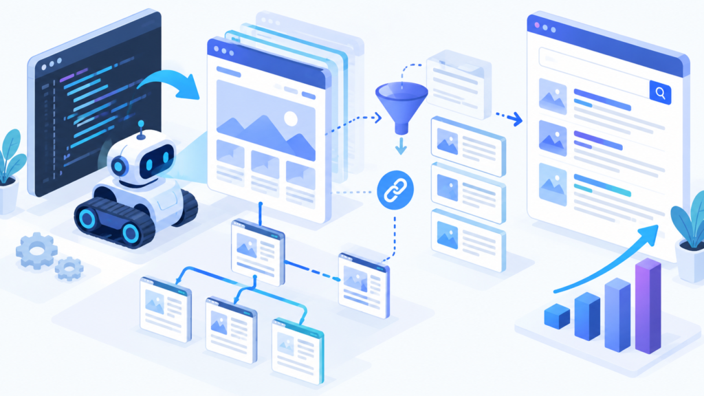 Editorial illustration representing JavaScript SEO