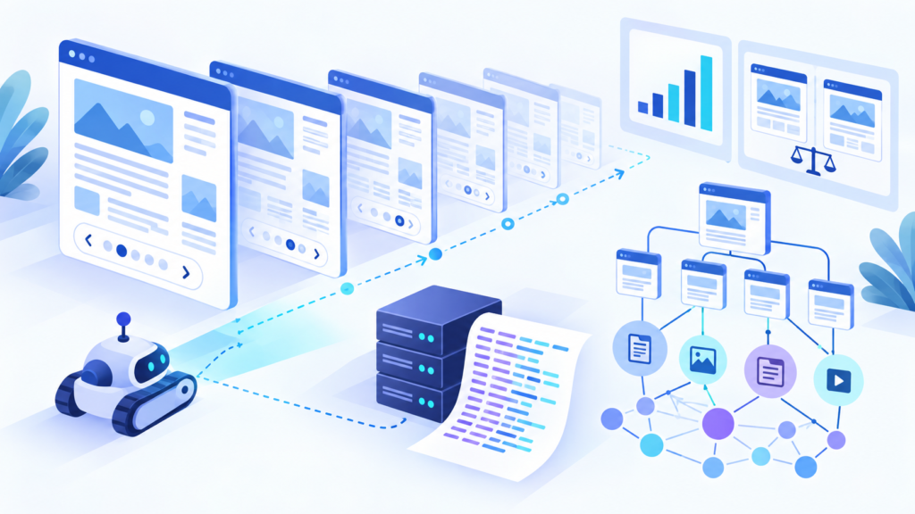 Editorial illustration representing pagination SEO