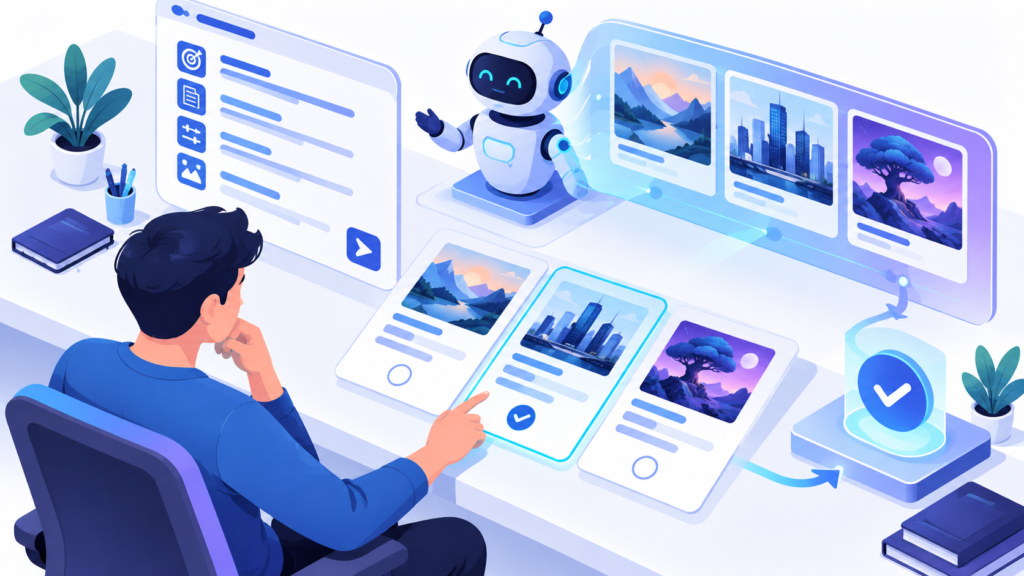 Editorial illustration representing effective AI prompting