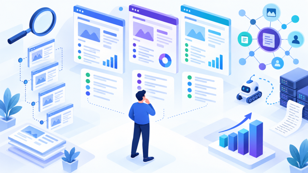 Editorial illustration representing SEO competitor analysis
