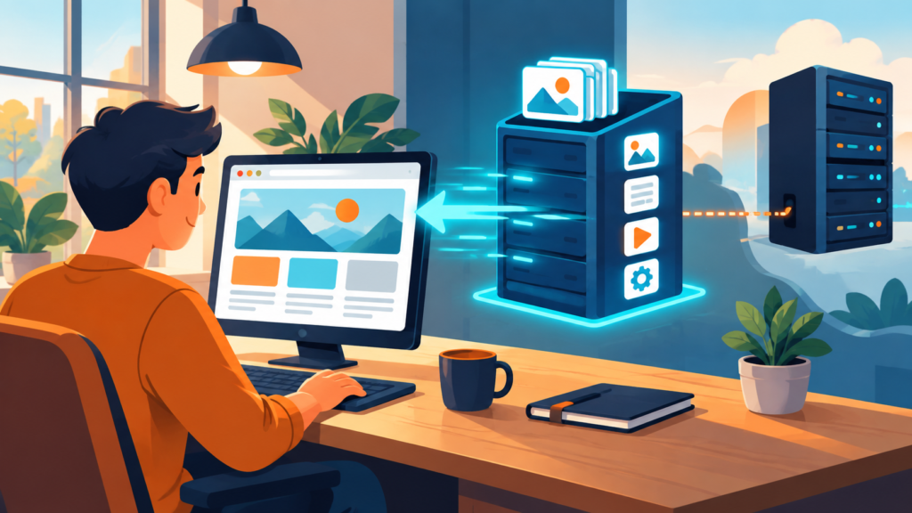 Diagram showing browser cache and page cache delivering a WordPress website faster