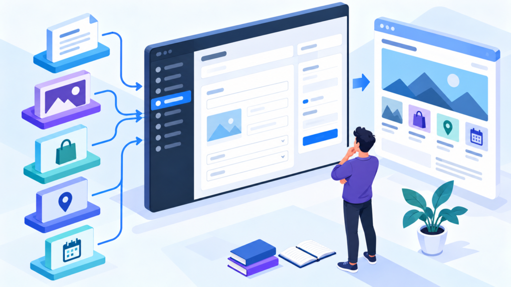 Editorial illustration representing WordPress custom post types