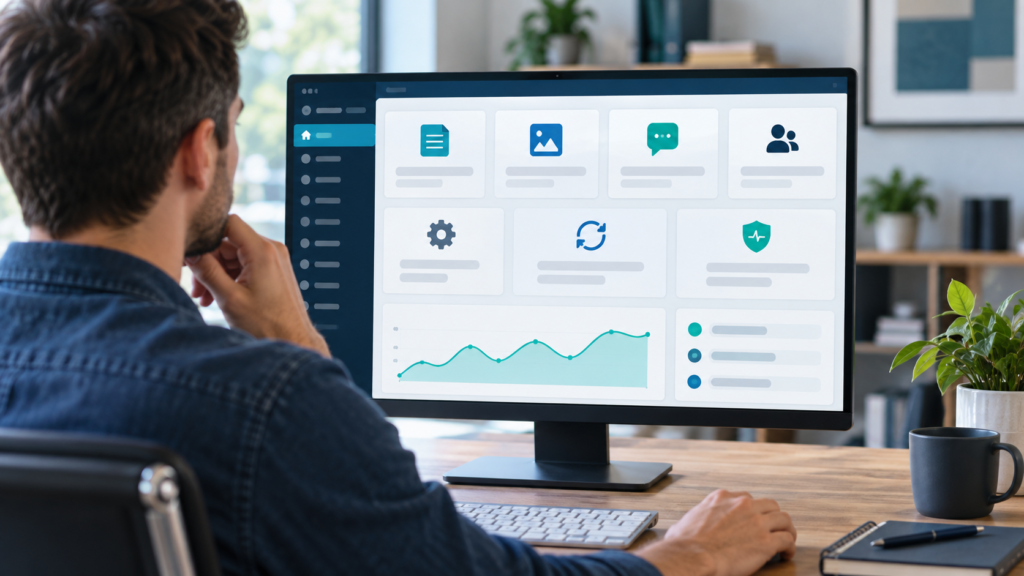 Website administrator reviewing the main WordPress dashboard areas