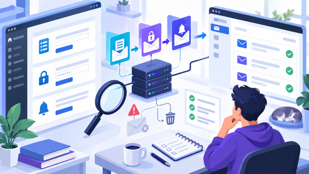 Editorial illustration representing WordPress email delivery