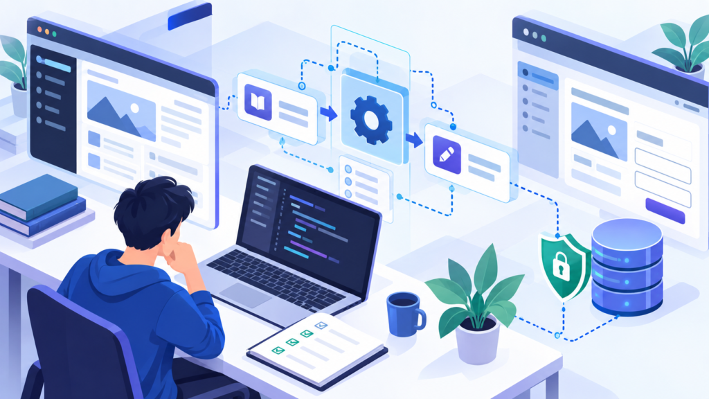 Editorial illustration representing the WordPress REST API